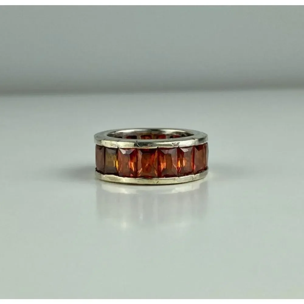 925 Sterling Silver Orange CZ Ring Size 8